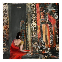 BALINESE TEMPLE DIGITAL PRINT (with red saree)